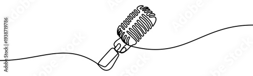 Continuous line vector illustration of a microphone isolated on transparent background. Minimalist one line drawing symbolizing music, recording, podcast, broadcasting, sound, and vocal performance
