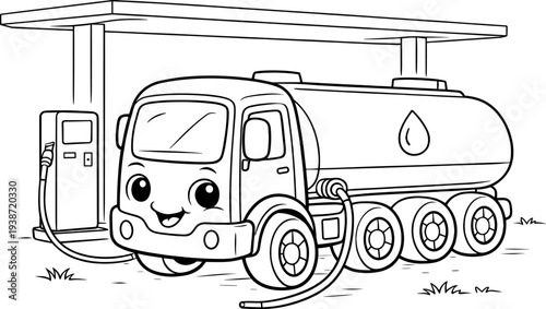 Smiling fuel tanker at the pump