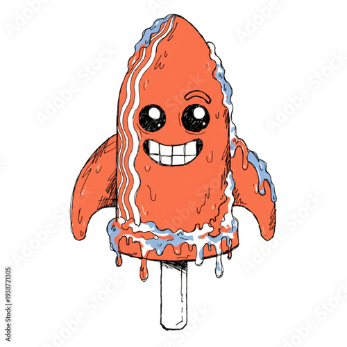 Cute Melting Popsicle Monster Cartoon Character with Dripping Ice Cream Illustration