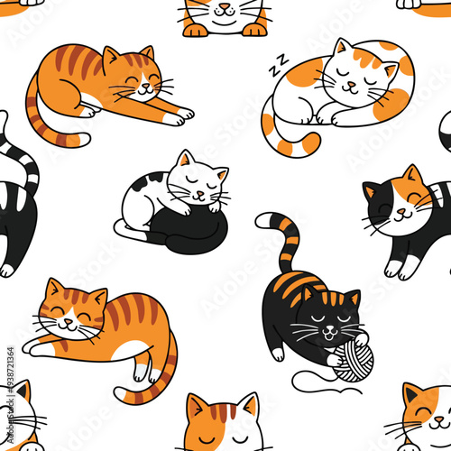 Adorable Cartoon Cats Sleeping