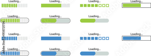 Loading progress bar set with horizontal status Indicators for web and app UI design vector Illustration