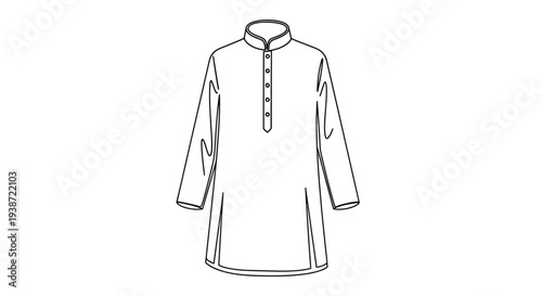 Traditional Indian Kurta Shirt Outline Drawing, Men's Ethnic Wear Fashion Sketch