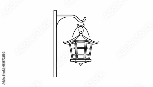 Traditional Japanese Lantern Hanging on a Pole, Outdoor Lighting, Asian Garden Decor