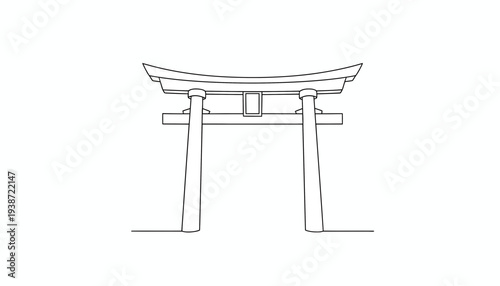 Traditional Japanese Torii Gate Outline Drawing - Minimalist Architecture