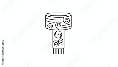 Traditional Korean Lantern Icon, Swirls, Yin Yang Symbol, Line Art