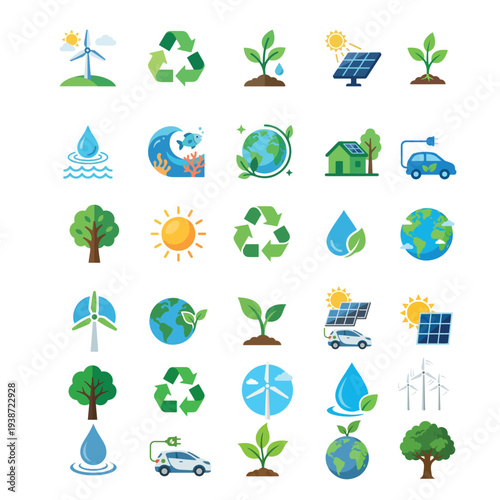 30 Sustainable Energy and Green Environment Symbols