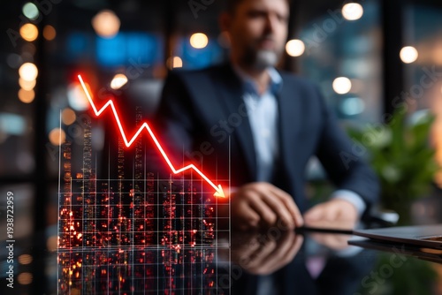 Financial Analysis Concept with Glass Background Depicting Downturn in Market Trends