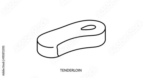Tenderloin Cut of Meat Icon, Minimalist Line Art, Food Ingredient Vector