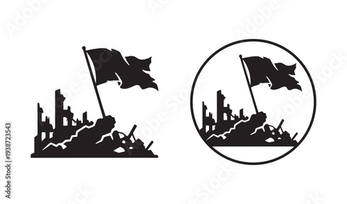 Victory Flag on Ruins Silhouette icon