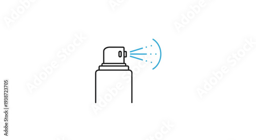 Spray can icon with mist coming out, simple line art, isolated on white background