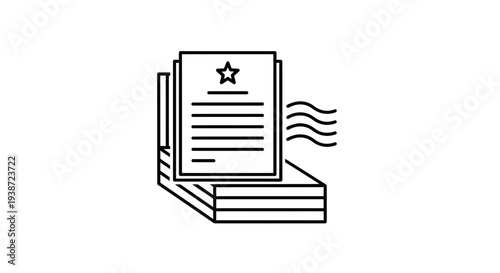 Stack of documents with a star symbol and wavy lines, representing paperwork or official records.
