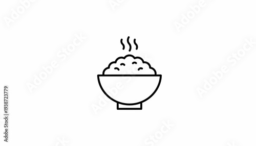 Steaming Bowl of Rice Icon, Hot Food Symbol, Asian Cuisine Graphic