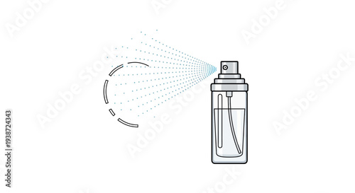 Spray bottle dispensing fine mist, isolated on white background, graphic illustration