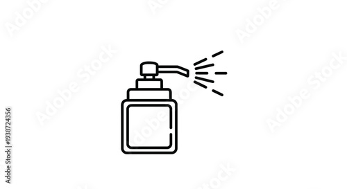 Spray bottle icon with liquid mist spraying out, simple line art illustration