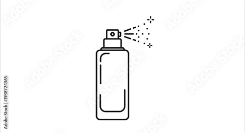 Spray bottle icon, aerosol can dispensing liquid, clean design for beauty, cosmetics, or cleaning products.