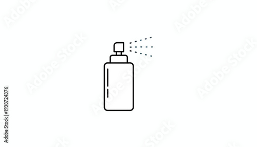 Spray bottle icon, aerosol can spraying liquid, simple line art illustration