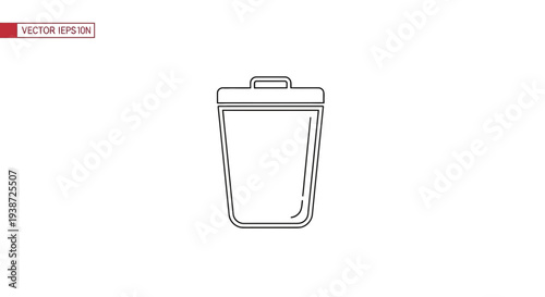 Simple Trash Can Icon, Minimalist Waste Bin Outline, Vector Graphic