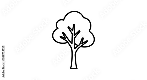 Simple Tree Icon Outline, Minimalist Vector Art, Nature Symbol