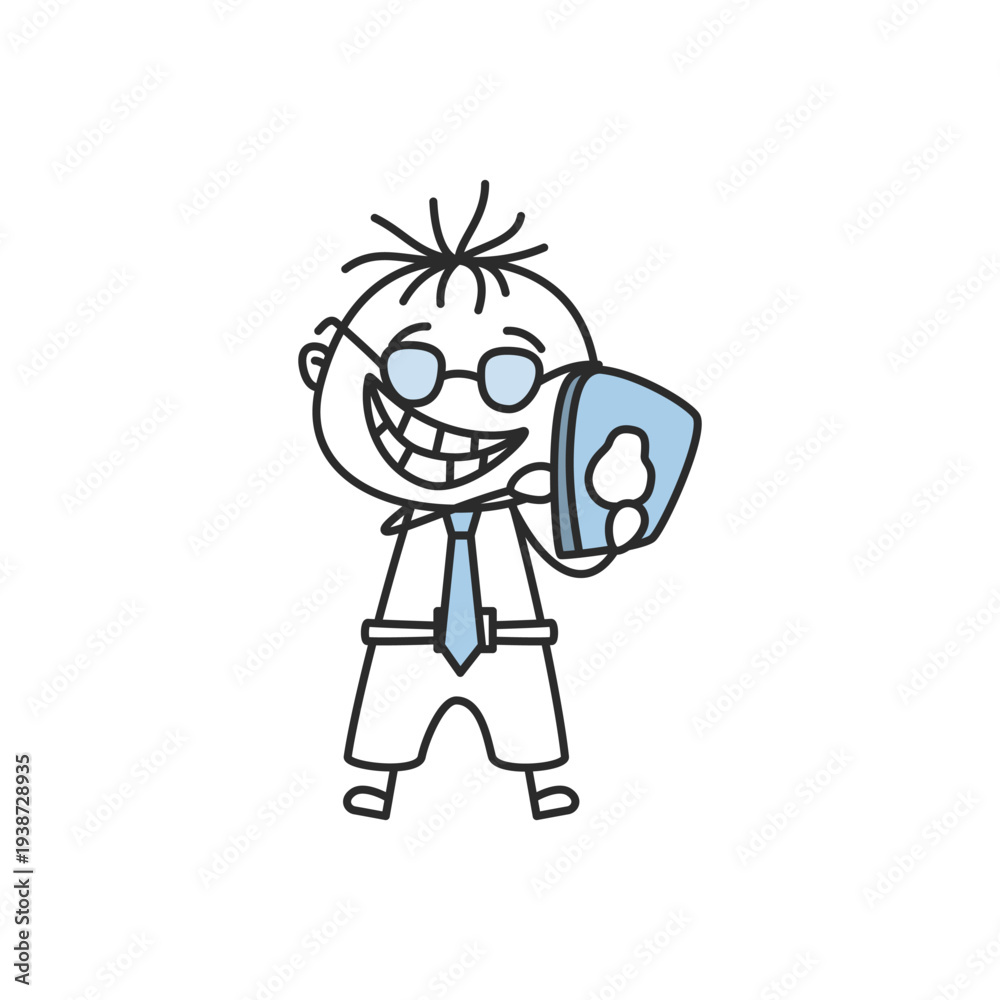 Fototapeta premium Stick Figure Businessman with Book and Glasses Doodle Vector Illustration