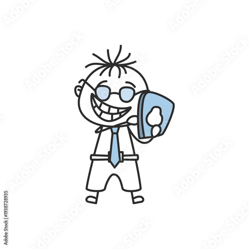 Stick Figure Businessman with Book and Glasses Doodle Vector Illustration