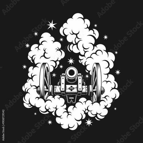 Wallpaper Mural Vintage Cannon Illustration with Clouds and Stars. Torontodigital.ca