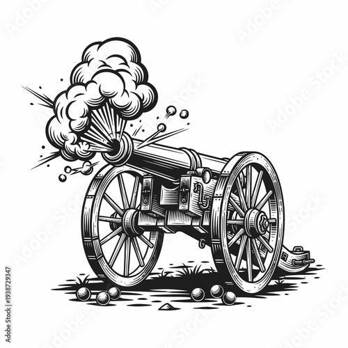 Wallpaper Mural Vintage Cannon Firing Explosive Illustration Artwork. Torontodigital.ca