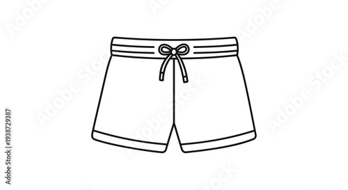 Simple Line Drawing of Athletic Shorts with Drawstring Waistband