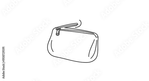 Simple Line Drawing of an Open Cosmetic Bag with Zipper