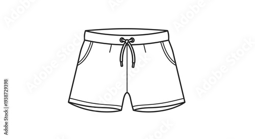 Simple Line Drawing of Casual Shorts with Drawstring and Pockets