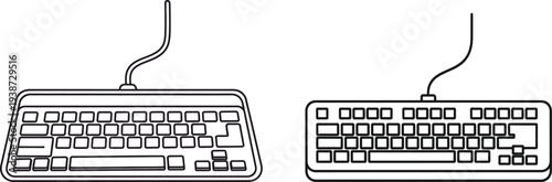 Comparison of two wired computer keyboards with distinctive layouts and designs