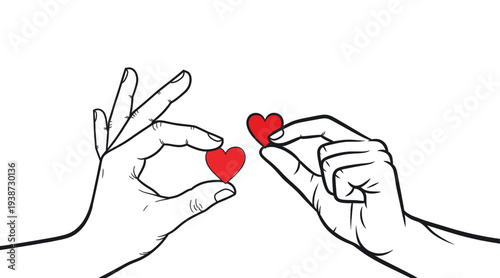 Two hands holding small red hearts in a symbolic gesture of love and connection