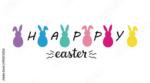 Colorful easter bunnies forming happy easter greeting