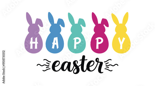 Colorful easter bunnies with happy easter greeting