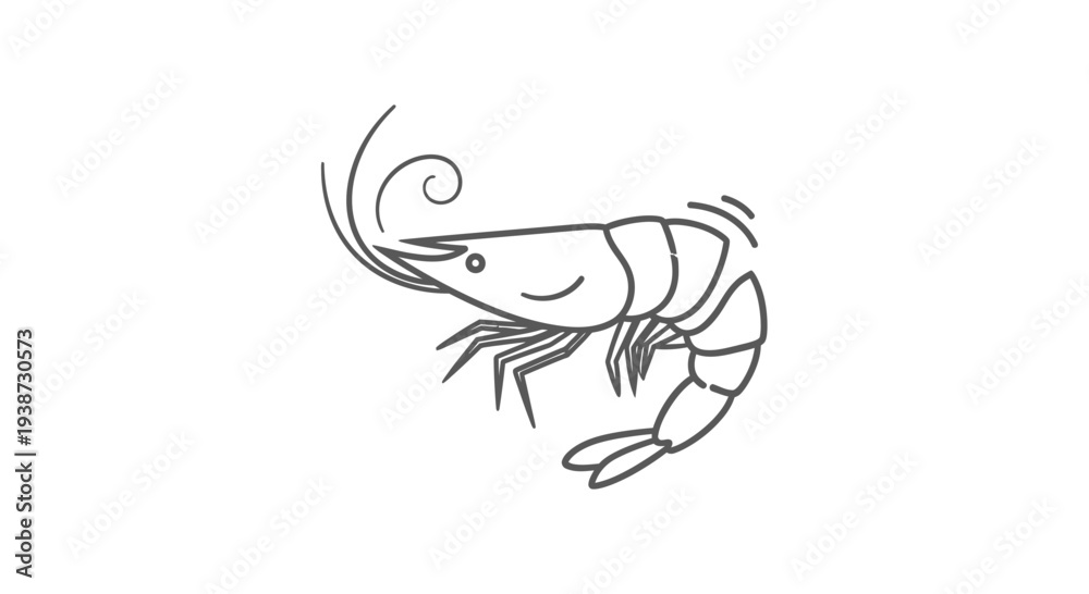 Fototapeta premium Simple Line Drawing of a Shrimp, Seafood Icon, Minimalist Style