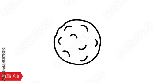Simple line drawing of a round cookie with chocolate chips on a white background