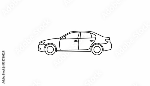 Simple Line Drawing of a Sedan Car on White Background