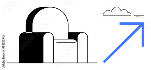 Growth concept. Abstract elements modern architecture, a chair, and an arrow pointing upward. Growth through innovation and forward-thinking design. For business, marketing, innovation, success