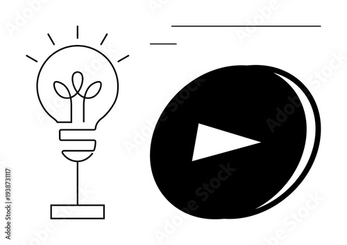Innovation, creativity, digital media, brainstorming, multimedia projects, technology. A lightbulb and play button visually displayed. Innovation and creativity conceptualized for digital media