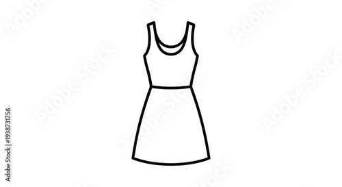Simple line art illustration of a sleeveless dress, minimalist fashion icon