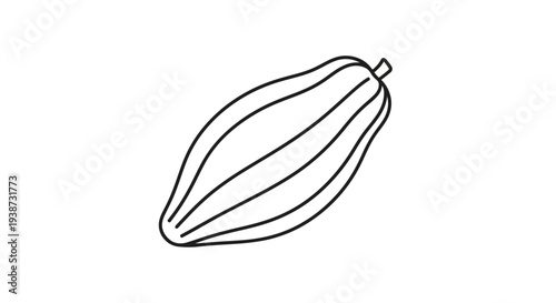 Simple Line Art Illustration of a Papaya Fruit, Isolated on White Background