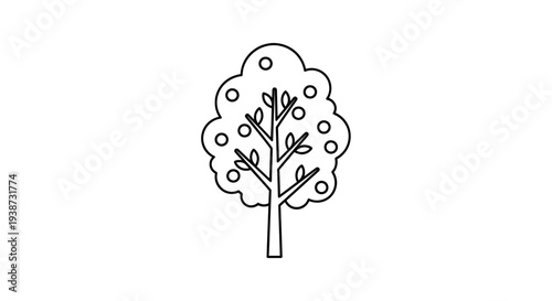 Simple Line Art Illustration of a Tree with Fruits