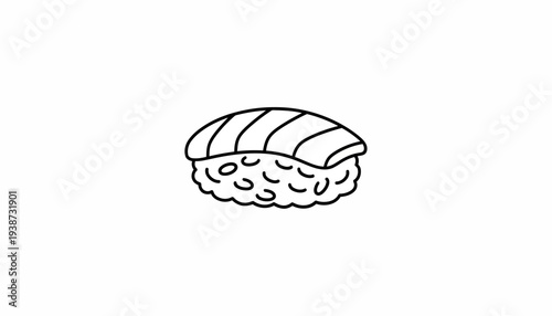 Simple Line Art Sushi Nigiri with Salmon Slice, Hand-Drawn Icon