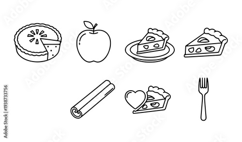 A set of minimalist food icons including pie, apple, and cake