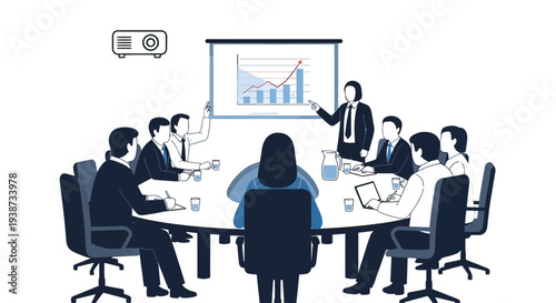 Business Professionals in Meeting Discussing Statistics.