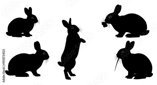 Collection of Rabbits in Various Poses Silhouette.