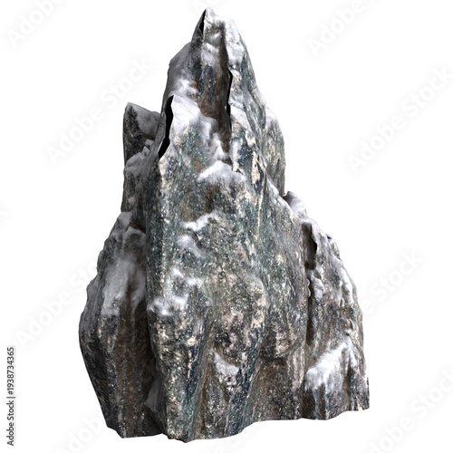 3D render of rock with snow and ice
