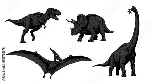 Dinosaur Silhouettes of Various Prehistoric Creatures.