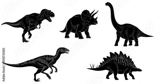 Dinosaur Silhouettes Various Prehistoric Species.