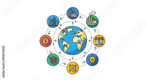 Global Network Icons Surrounding Earth Illustration.