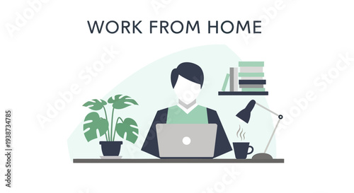 Man Working on Laptop at Home Desk.